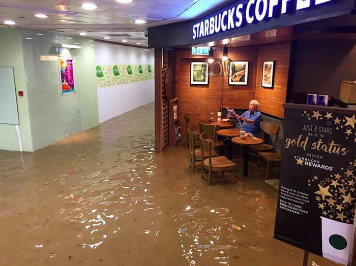 Man Sits In Starbucks Completely Unfazed By Flood, Inspires Hilarious Photoshop Battle (48 Pics)