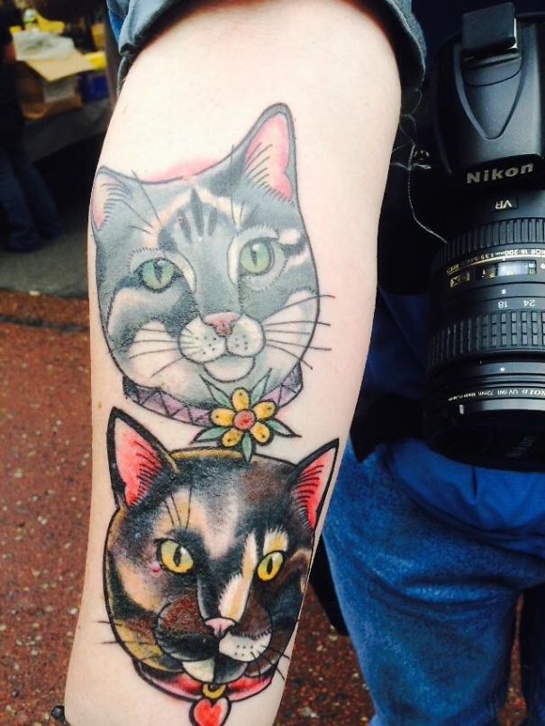 Colorful cats arm tattoos