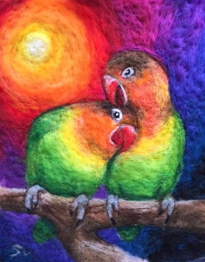 Love Birds At Sunset - Made In Wool!