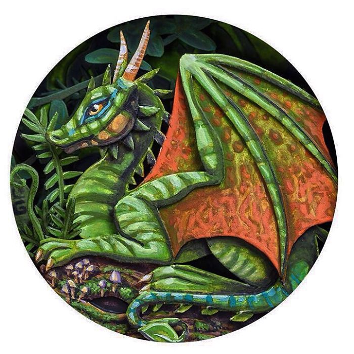Forest Dragon Pocket Watch Cut Paper Painting
