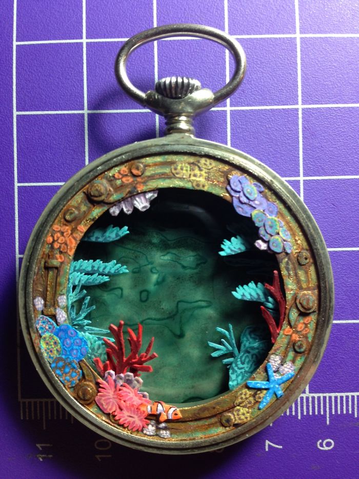 Reef Dragon Pocket Watch Cut Paper Painting