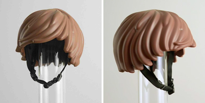 Someone Made A Real-Life LEGO Hair Bike Helmet That Turns You Into A LEGO Figure