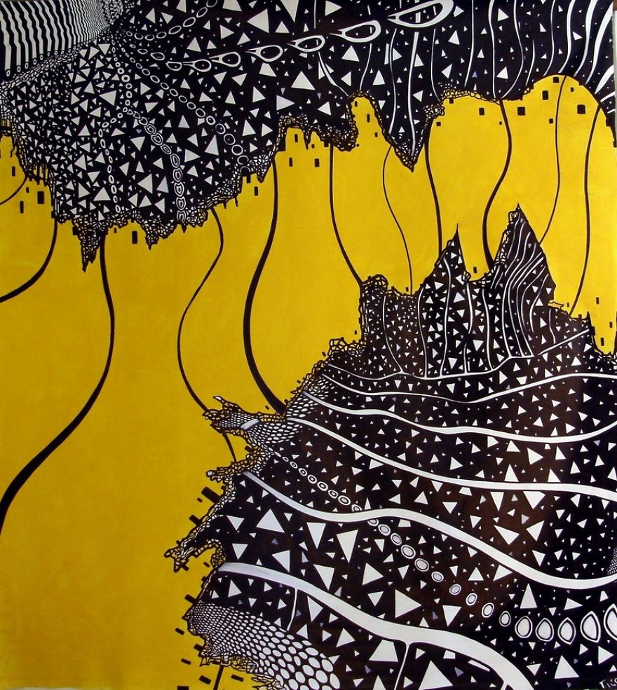 Original Abstract Art By Riccardo Ticco Capparella. Ink & Acrylics On Big Canvas