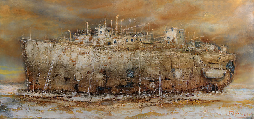 Cracking Fantasy Ships In Oil Paintings By Lithuanian Artist Modestas Malinauskas