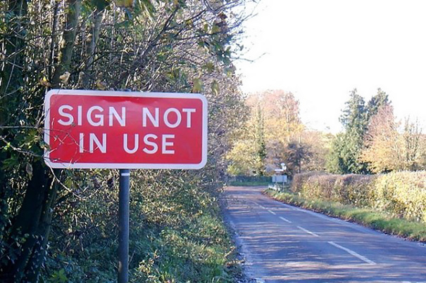 Road with sign that says sign not in use