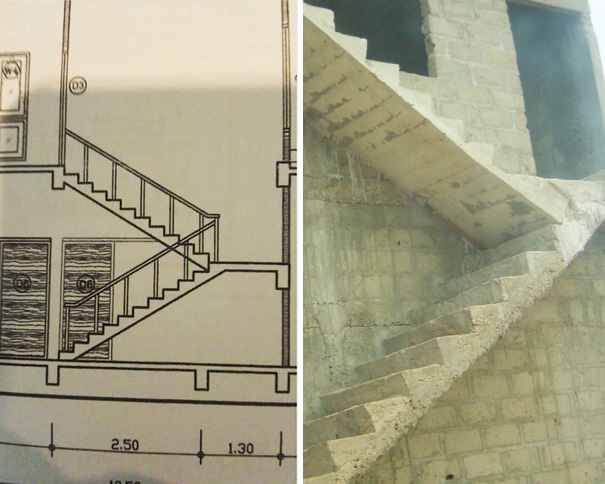 Picture of staircase scheme and builded staircase