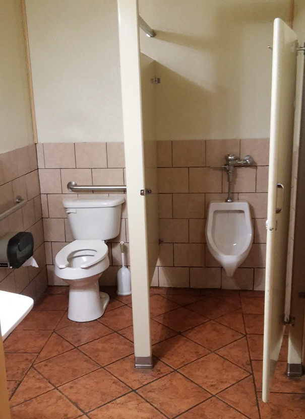 Urinal with doors and toilet without doors