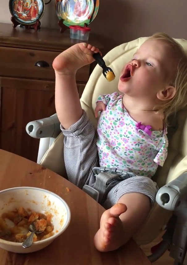 Toddler Born Without Arms Learns To Feed Herself Using Her Feet