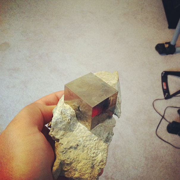 This Is A Perfect Cube Of Pyrite, In Its Natural Rocky Matrix