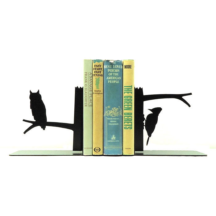 Owl And Woodpecker Metal Art Bookends