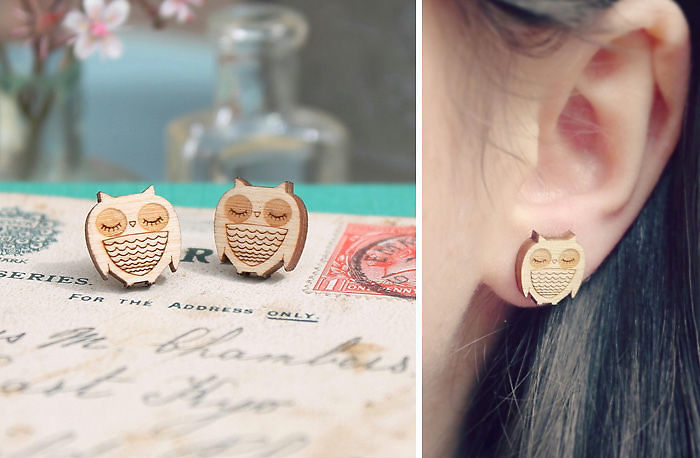 Wooden Owl Earrings