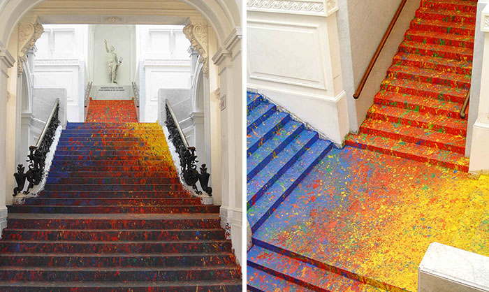 Polish Artist Splatters National Gallery’s Staircase With Paint And It Looks Absolutely Beautiful