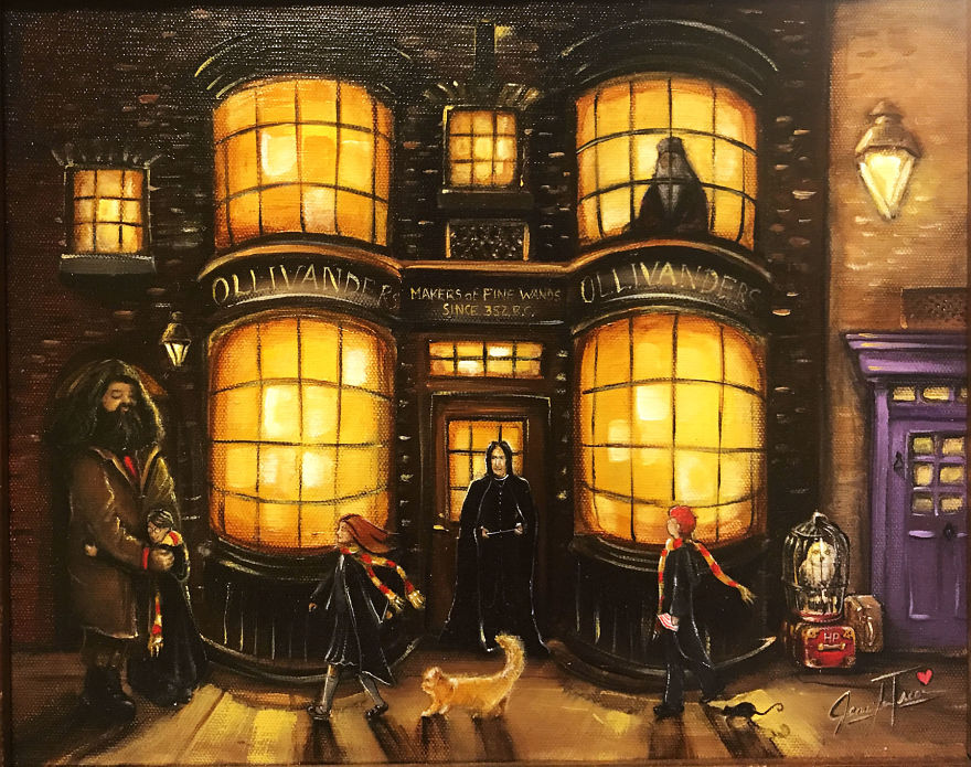 I Painted The Harry Potter Gang Outside Of Ollivanders Wand Shop