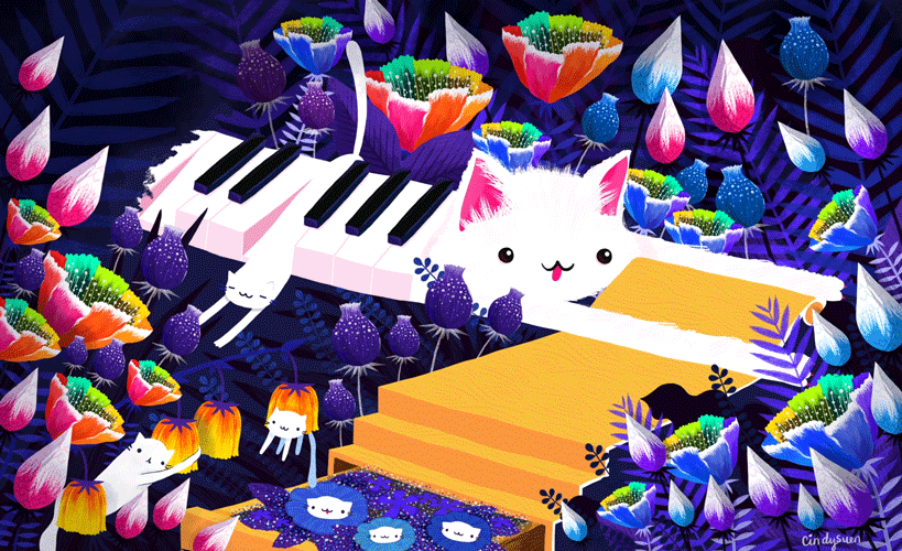 Piano Cat In The Forest
