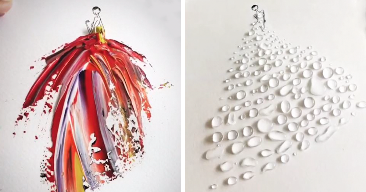 Fashion Illustrator Designs Spontaneous Dresses Using Paint And Water Drops  | Bored Panda