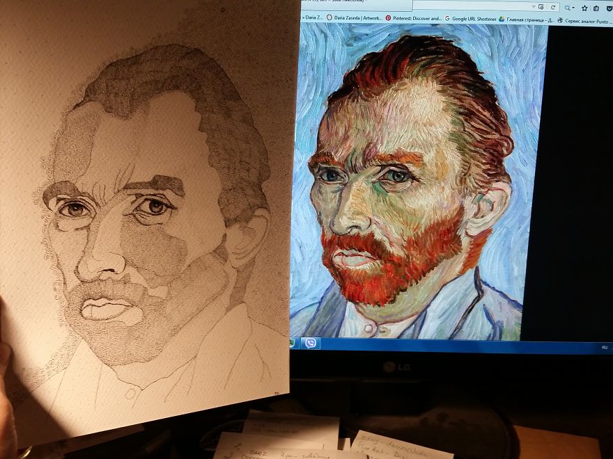 I Created A Portrait Of Van Gogh From Thousands Of Ink Dots