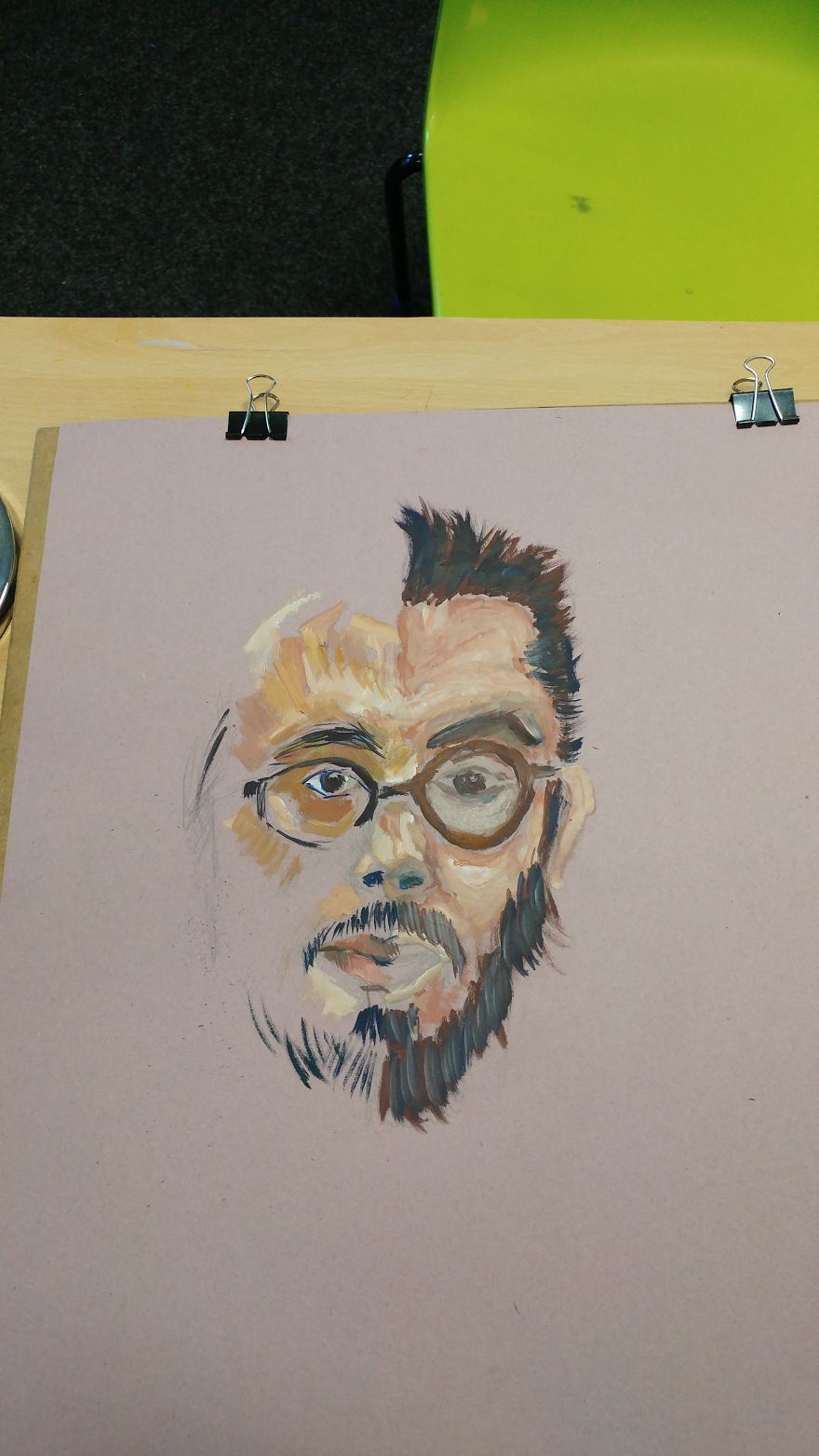 I Went To An Oil Painting Class, My Instructor Had Me Paint Half A Self Portrait. Here Are The Results.