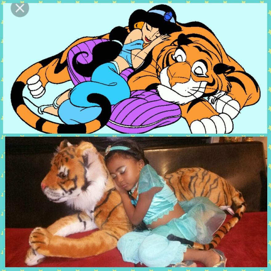 Averie Aka Princess Jasmine And Her Tiger Rajah On The Magic Carpet Ride.