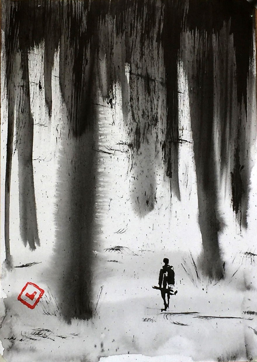 I Create Black Ink Surrealistic Drawings