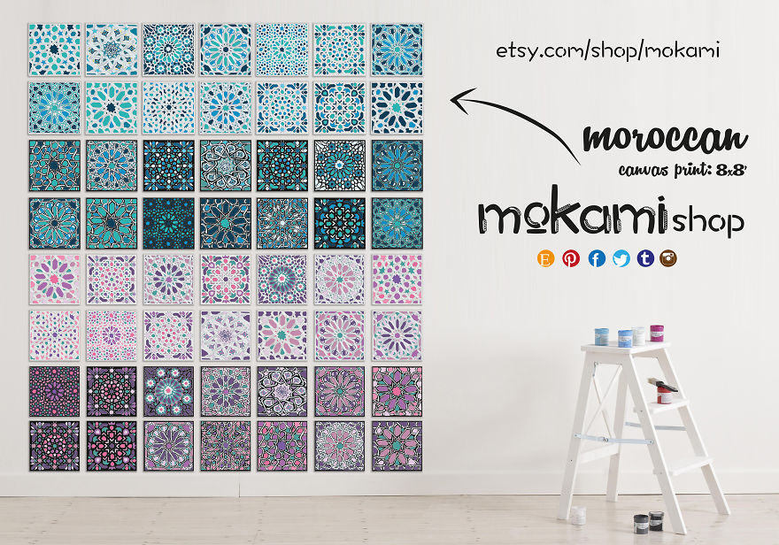 Moroccan Tiles Printed On Canvas By Mokami Design