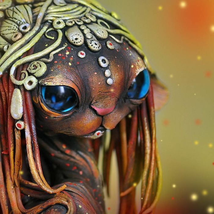 Russian Artist Combines Fantasy And Rasta Elements To Create Magical Cats