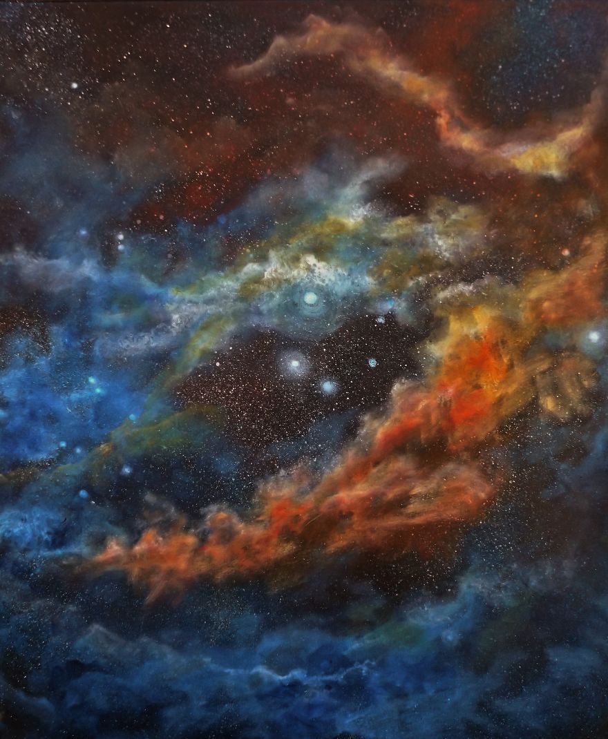 I Create Cosmological Paintings Inspired By Nebula Photos In My Step-Daughters Bedroom
