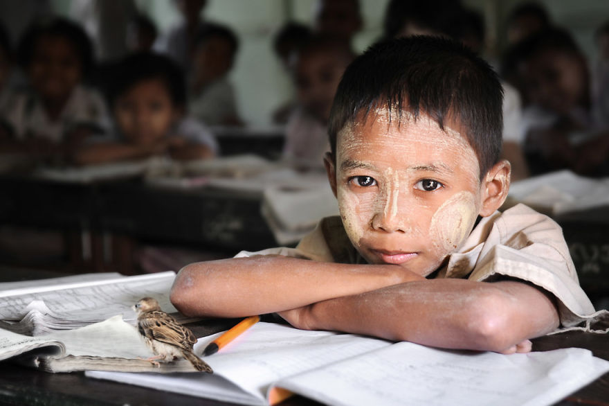 School Boy Wearing Thanaka Paste, A Burmese Trademark