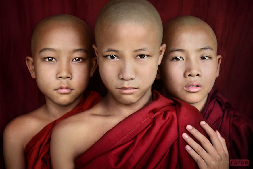 Novice Buddhist Monks In Triplicate