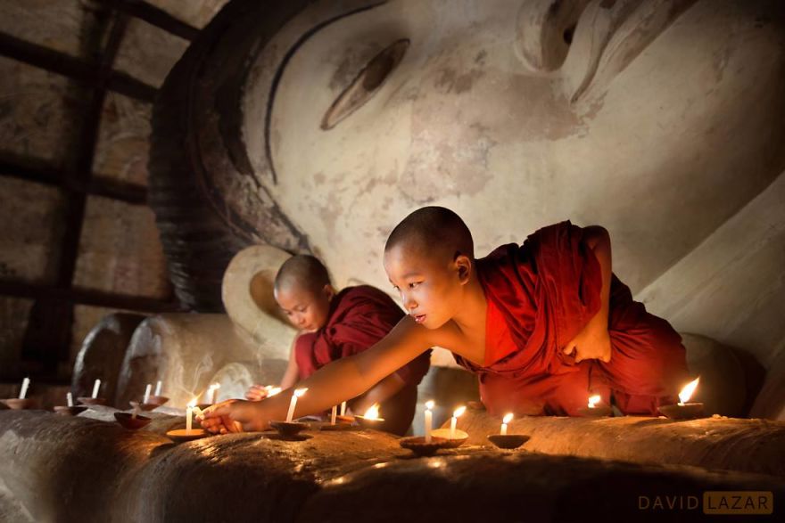 Novice Monks Inside A Temple In Bagan