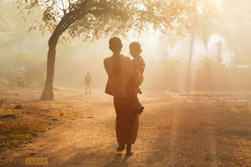Mother And Child In Morning Rays, Taken In Mrauk U