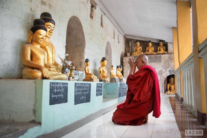 Monk Praying To Many Buddhas, Shitthaung Temple, Mrauk U