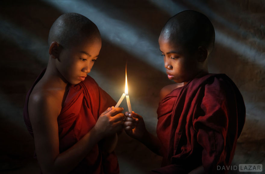 The Light Of Brotherhood. Novice Monks In Bagan