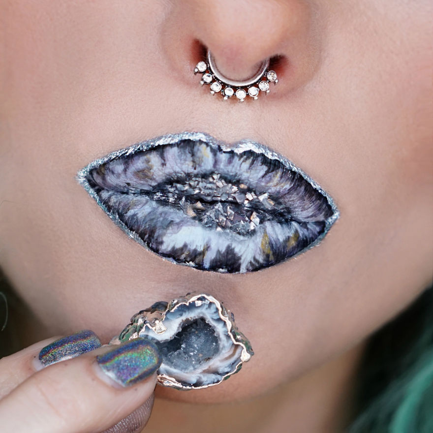 Make-Up Artist Uses Gemstones As Lip Art Inspiration
