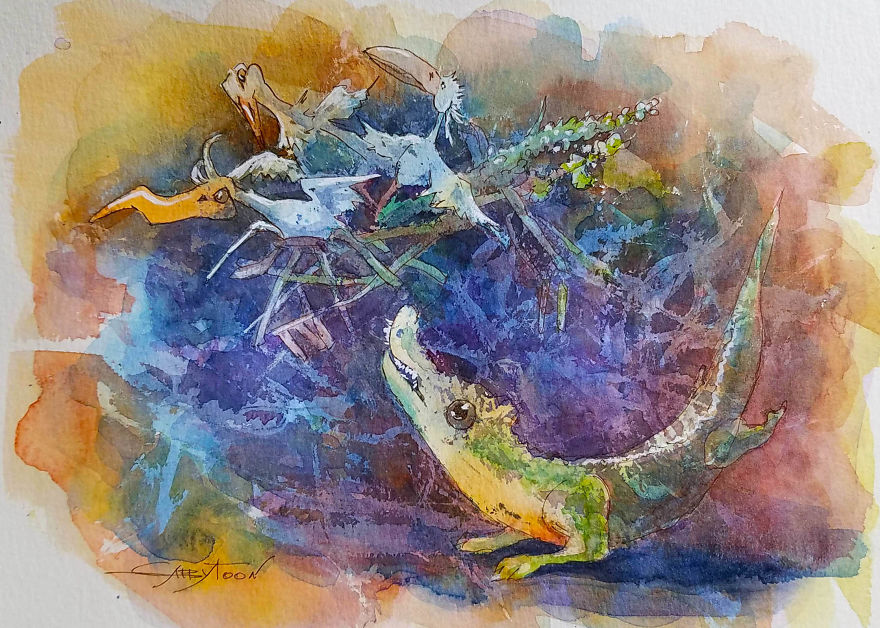 A Nest Watercolor, Ink, Paper 9"x12"