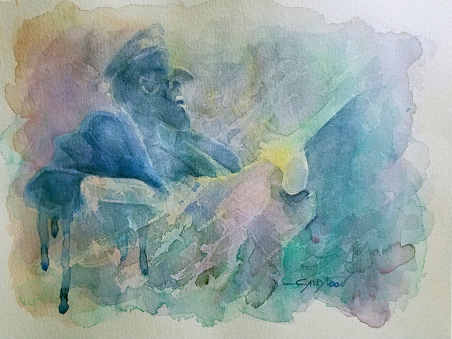 Music Lover Watercolor, Paper 9"x12"