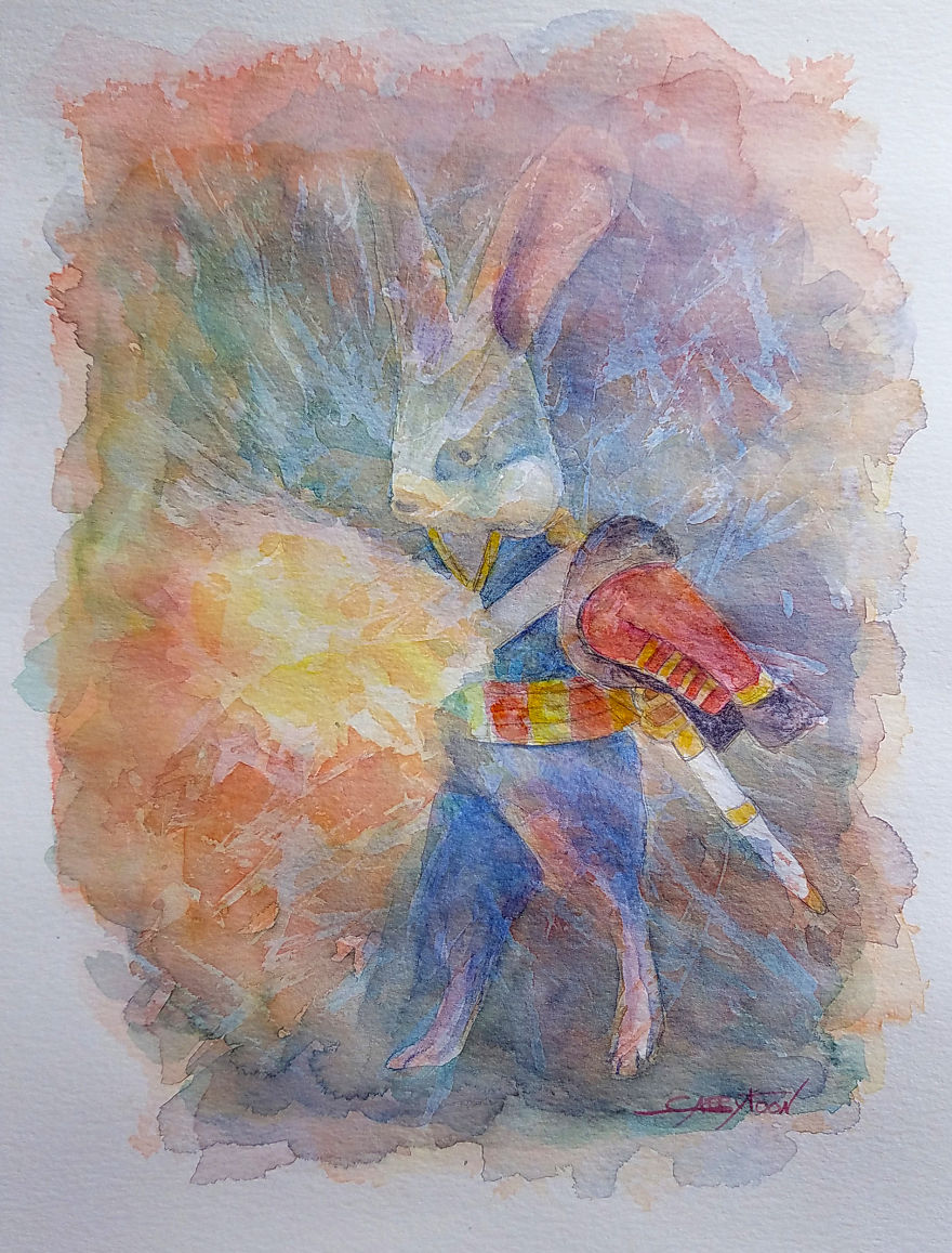 In Darkness Watercolor, Paper 9"x12"