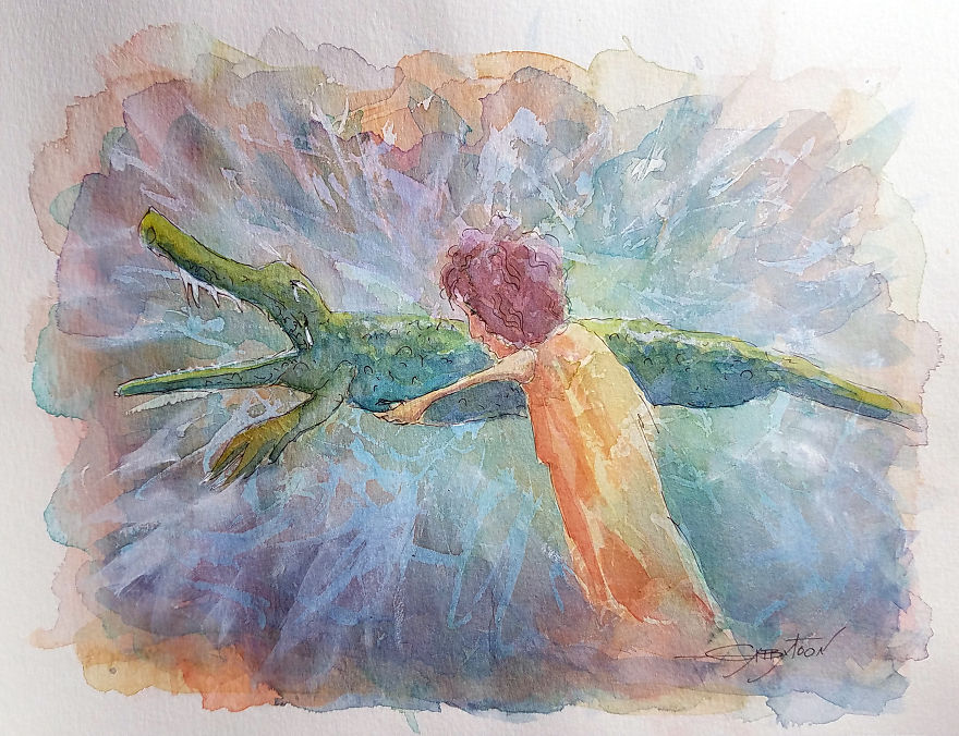 Swimming Lessons Watercolor, Paper 9"x12"