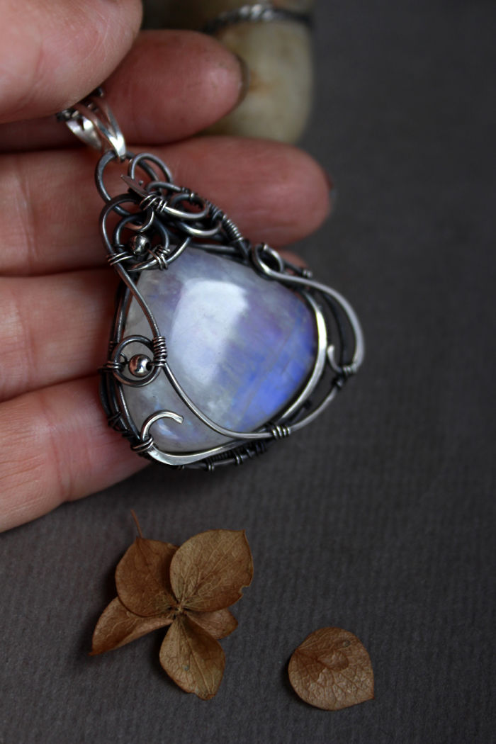 Large Moonstone Wire Wrapped In Silver