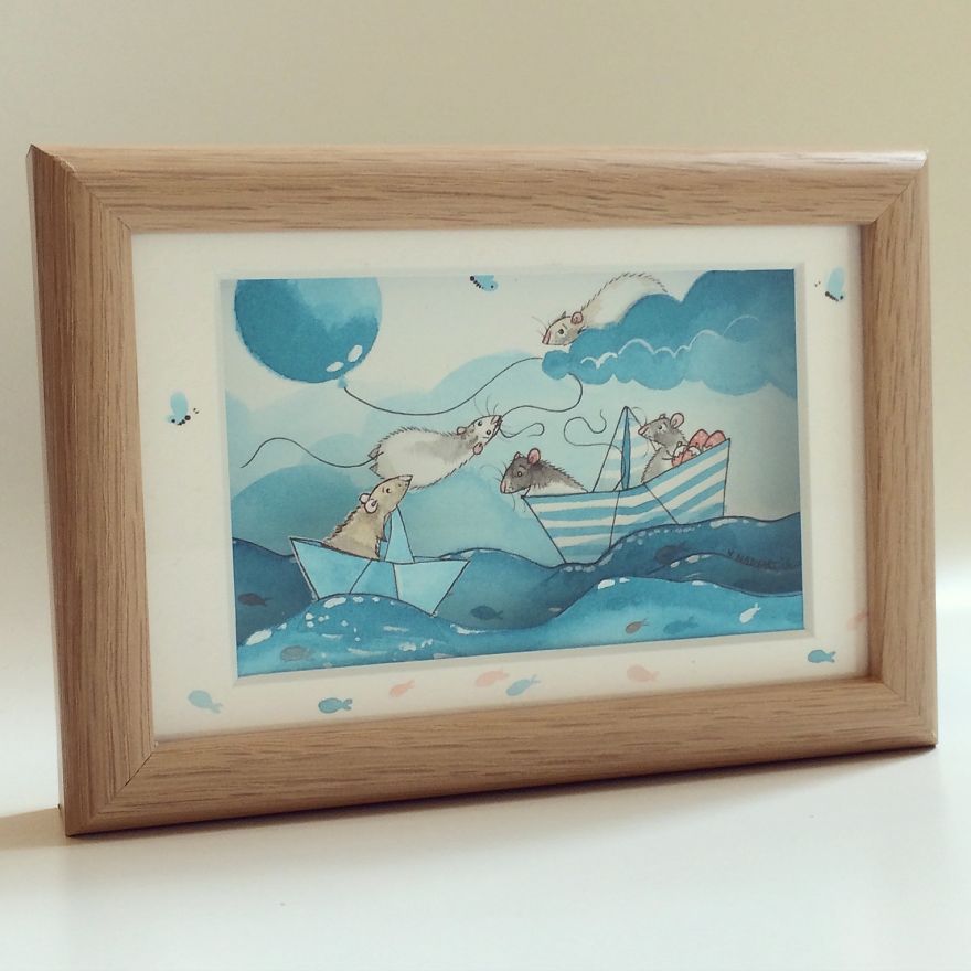 Paper Boats - Water Colour Painting With Paper Cut By Nadyart