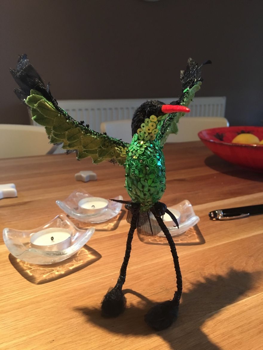 I Made This Tiny Textile Jamaican Hummingbird Out Of Fabric, Sequins And Beads