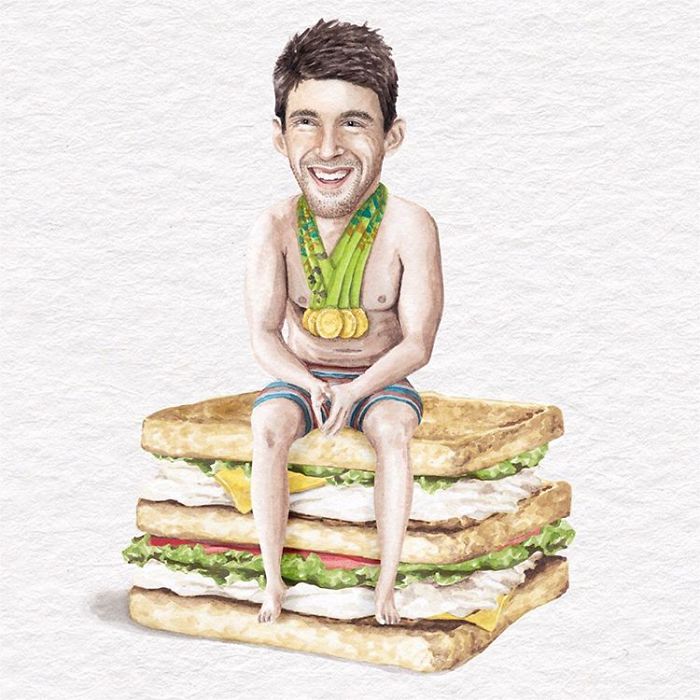 Michael Phelps On A Double Decker Fried Egg And Cheese