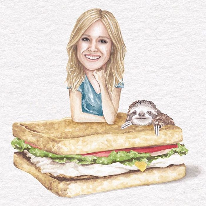 Kristen Bell And A Sloth On A Fried Egg White Sandwich