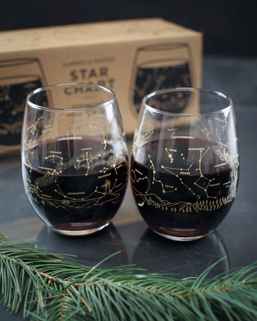 These Wine Glasses Show The Constellations In The Night Sky In Winter & Summer