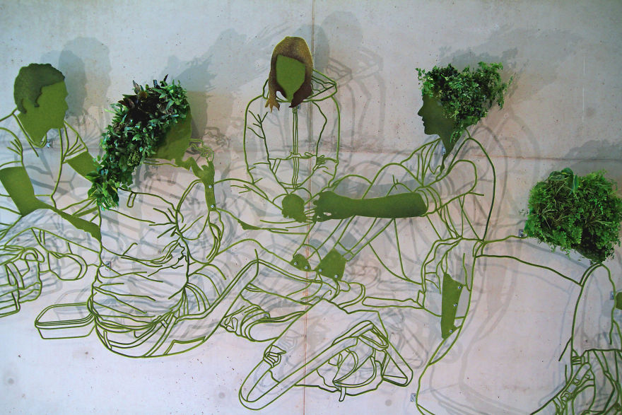 Grow - An Indoor Drawing In Steel From Live Plants And Steel