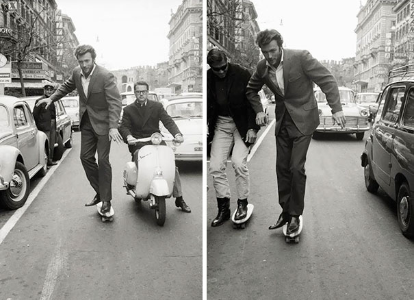 Clint Eastwood Skateboarding In Rome, 1965
