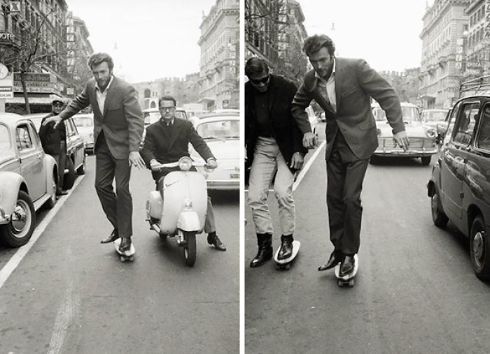 Clint Eastwood Skateboarding In Rome, 1965