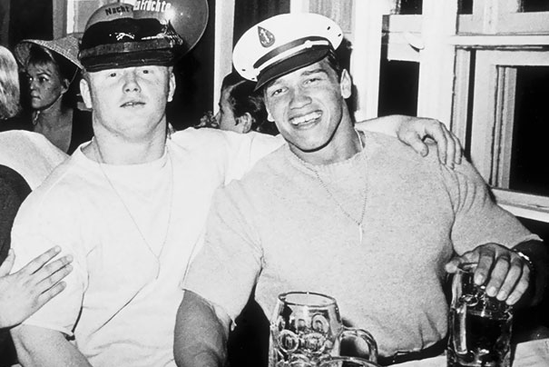 20-Year-Old Arnold Schwarzenegger Poses With A Friend At Oktoberfest In Munich, 1967