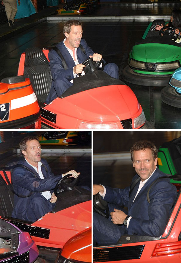 Actor Hugh Laurie Enjoys Riding Bumper Car