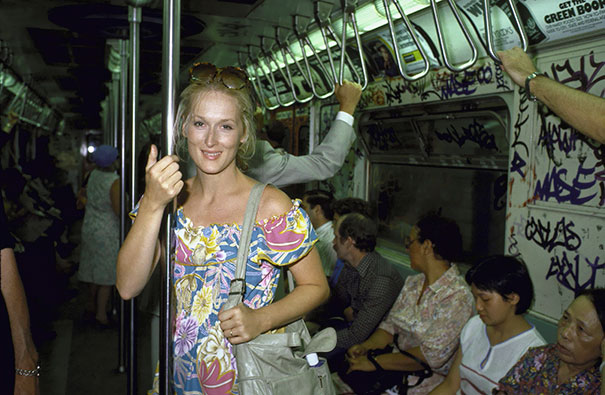 Actress Meryl Streep Riding In A NYC Subway Train In 90's