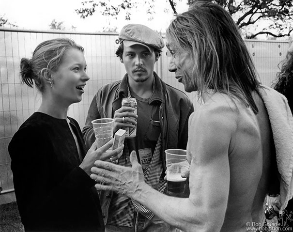 Kate Moss, Johnny Depp And Iggy Pop Talking In Finsbury Park, London, 1996